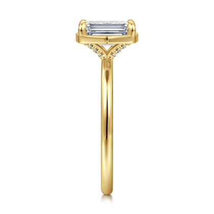 Cassi - 14K Yellow Gold Bezel Prong Emerald Cut Diamond Engagement Ring