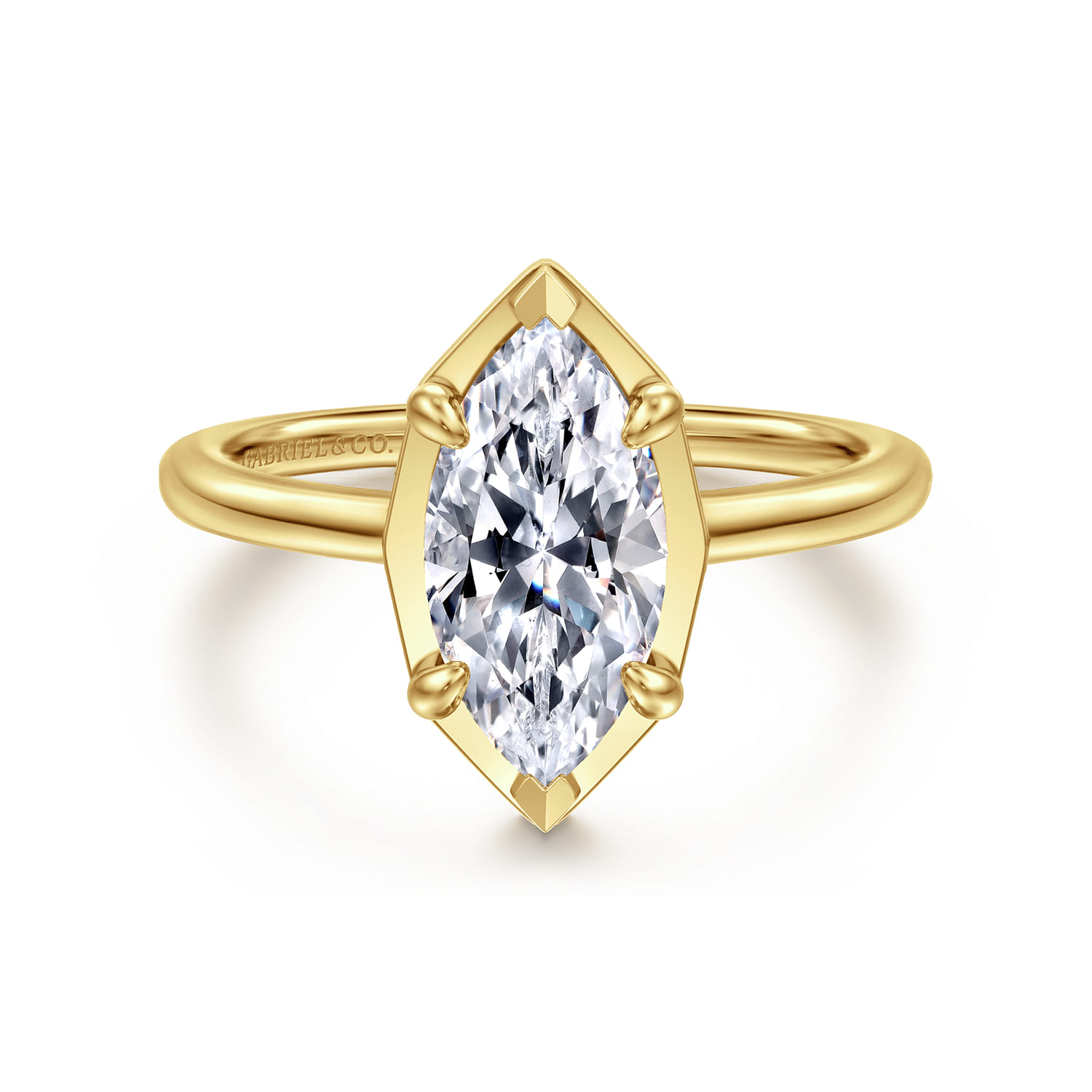 Cassi - 14K Yellow Gold Bezel Prong Marquise Shape Diamond Engagement Ring