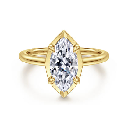 Cassi - 14K Yellow Gold Bezel Prong Marquise Shape Diamond Engagement Ring