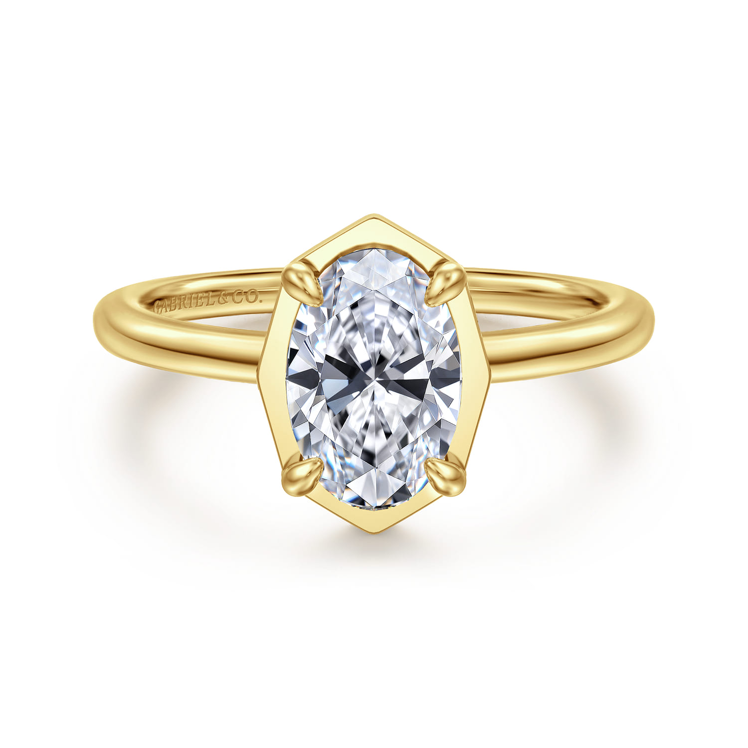 Cassi - 14K Yellow Gold Bezel Prong Oval Diamond Engagement Ring
