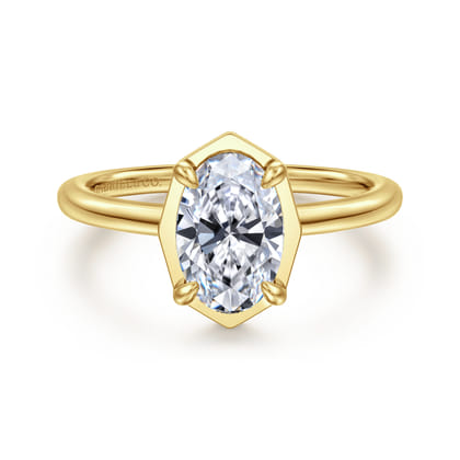 Cassi - 14K Yellow Gold Bezel Prong Oval Diamond Engagement Ring