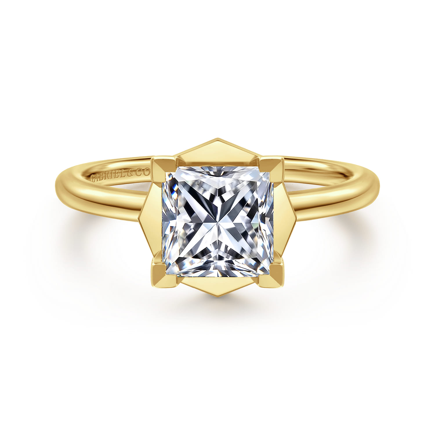 Cassi - 14K Yellow Gold Bezel Prong Princess Cut Diamond Engagement Ring