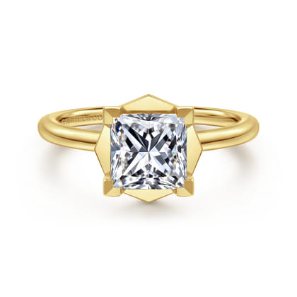 Cassi - 14K Yellow Gold Bezel Prong Princess Cut Diamond Engagement Ring