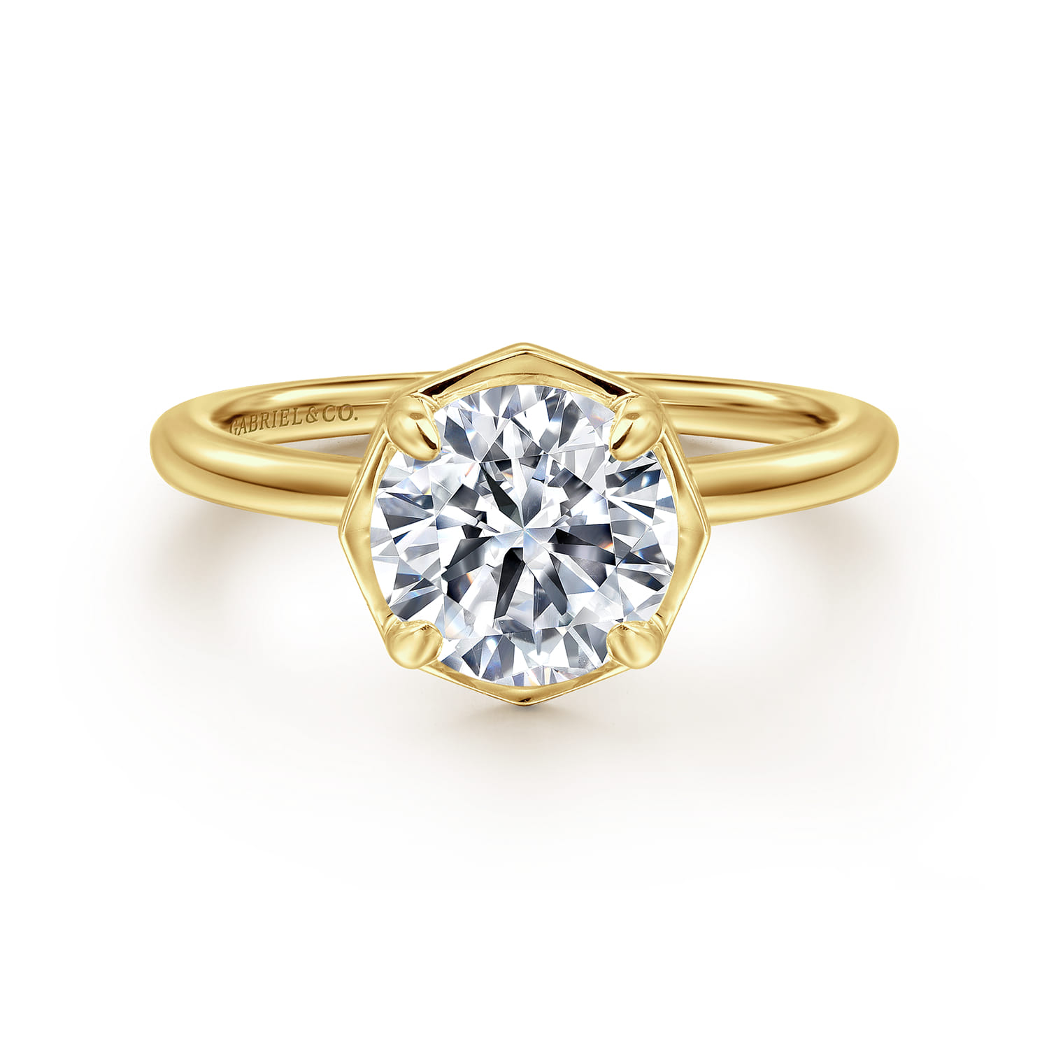 Cassi - 14K Yellow Gold Bezel Prong Round Diamond Engagement Ring