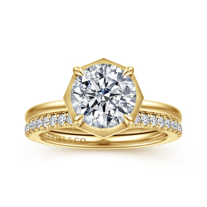 Cassi - 14K Yellow Gold Bezel Prong Round Diamond Engagement Ring