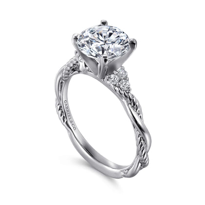 Catalina - 14K White Gold Twisted Round Diamond Engagement Ring