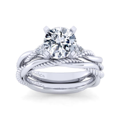 Catalina - 14K White Gold Twisted Round Diamond Engagement Ring