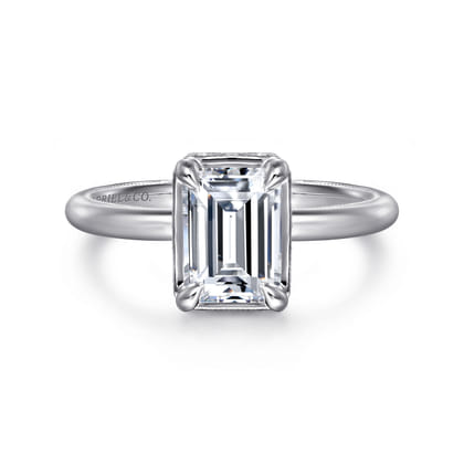 Catallina - 14K White Gold Bezel Prong Emerald Cut Diamond Engagement Ring