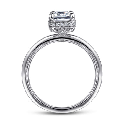 Catallina - 14K White Gold Bezel Prong Emerald Cut Diamond Engagement Ring