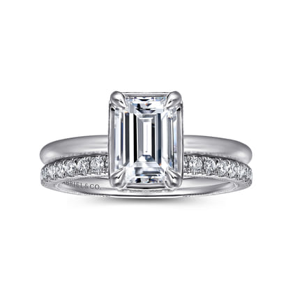 Catallina - 14K White Gold Bezel Prong Emerald Cut Diamond Engagement Ring