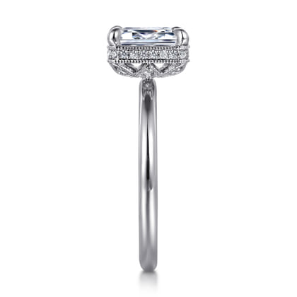 Catallina - 14K White Gold Bezel Prong Emerald Cut Diamond Engagement Ring
