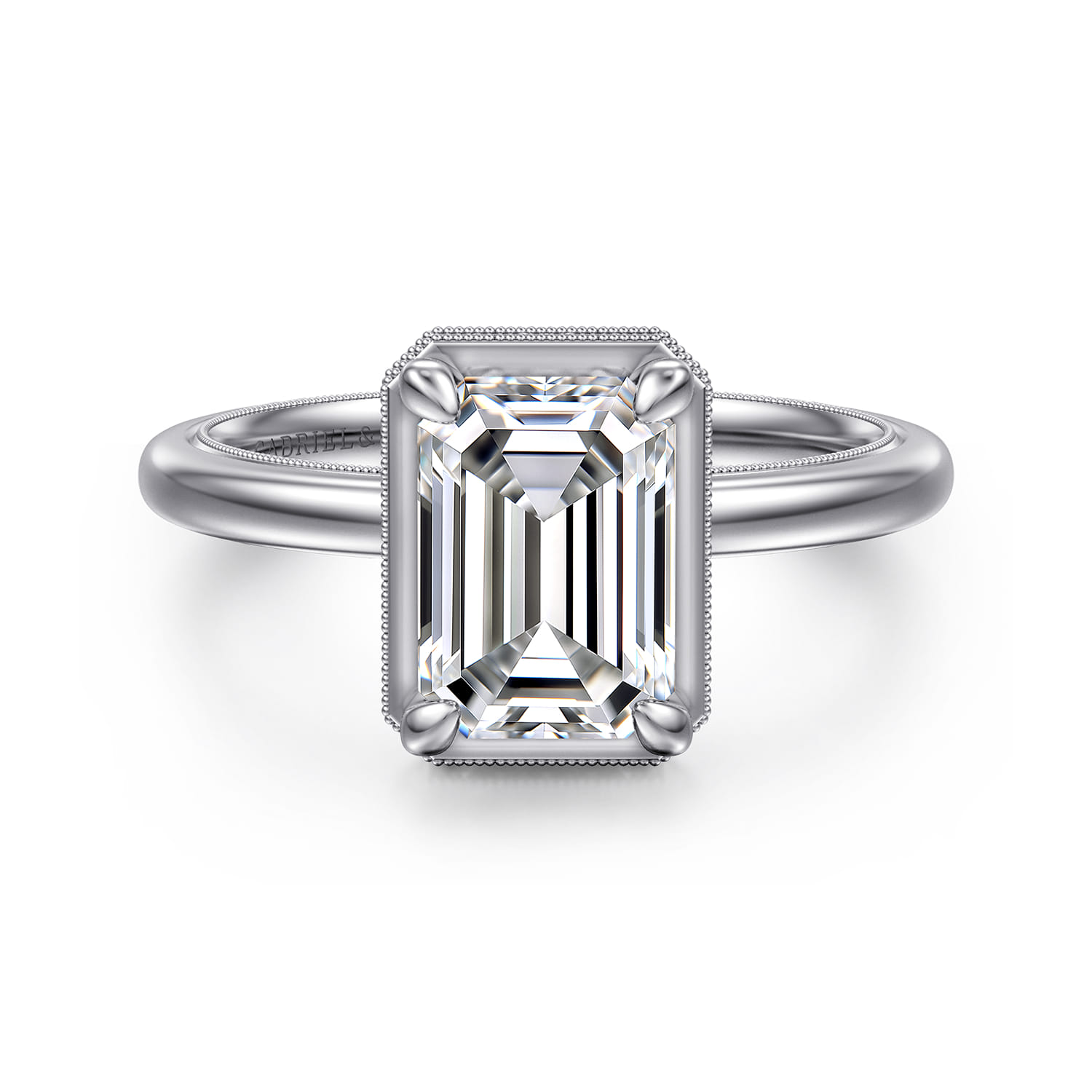 Catallina - 14K White Gold Bezel Prong Emerald Cut Diamond Engagement Ring