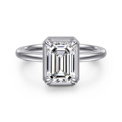 Catallina - 14K White Gold Bezel Prong Emerald Cut Diamond Engagement Ring