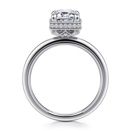 Catallina - 14K White Gold Bezel Prong Emerald Cut Diamond Engagement Ring