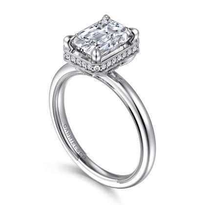 Catallina - 14K White Gold Bezel Prong Emerald Cut Diamond Engagement Ring