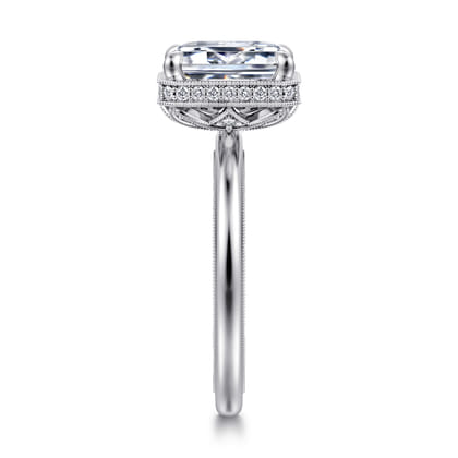 Catallina - 14K White Gold Bezel Prong Emerald Cut Diamond Engagement Ring