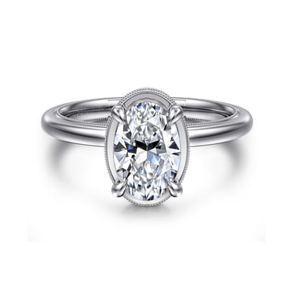 Catallina - 14K White Gold Bezel Prong Oval Diamond Engagement Ring