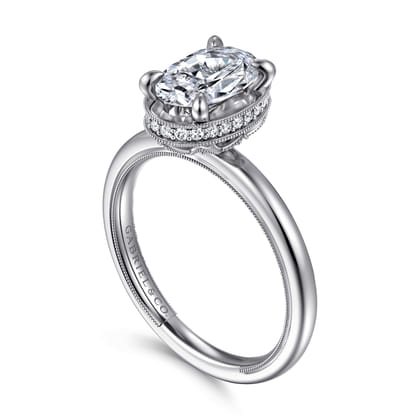 Catallina - 14K White Gold Bezel Prong Oval Diamond Engagement Ring