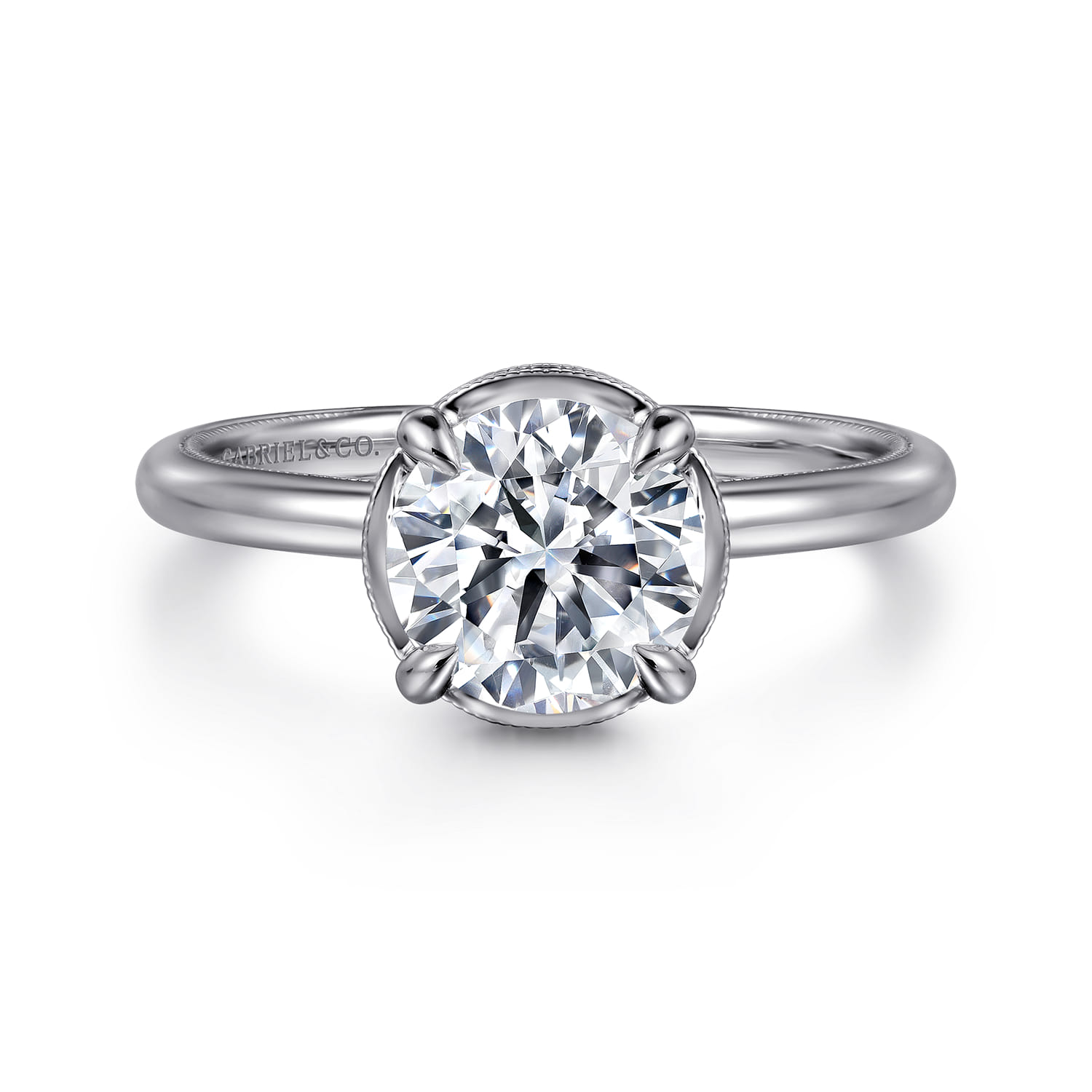 Catallina - 14K White Gold Bezel Prong Round Diamond Engagement Ring
