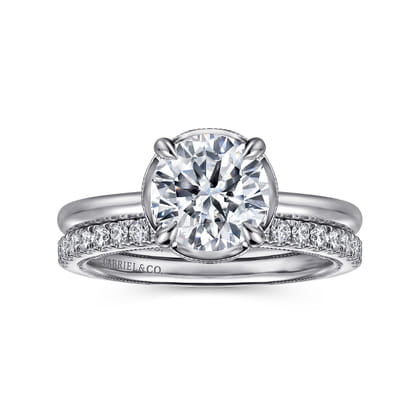 Catallina - 14K White Gold Bezel Prong Round Diamond Engagement Ring