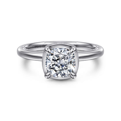 Catallina - 14K White Gold Cushion Bezel Prong Diamond Engagement Ring