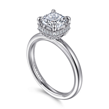Catallina - 14K White Gold Cushion Bezel Prong Diamond Engagement Ring