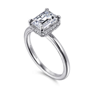 Catallina - 14K White Gold Emerald Cut Halo Diamond Engagement Ring