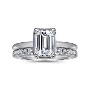 Catallina - 14K White Gold Emerald Cut Halo Diamond Engagement Ring