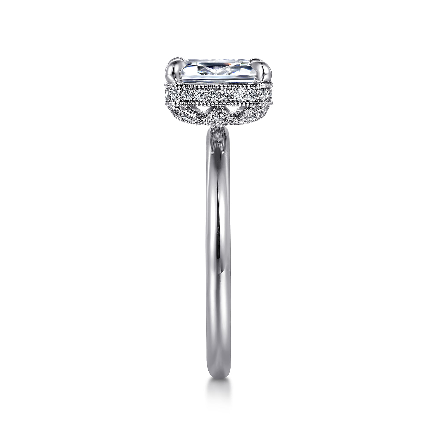 Catallina - 14K White Gold Emerald Cut Halo Diamond Engagement Ring