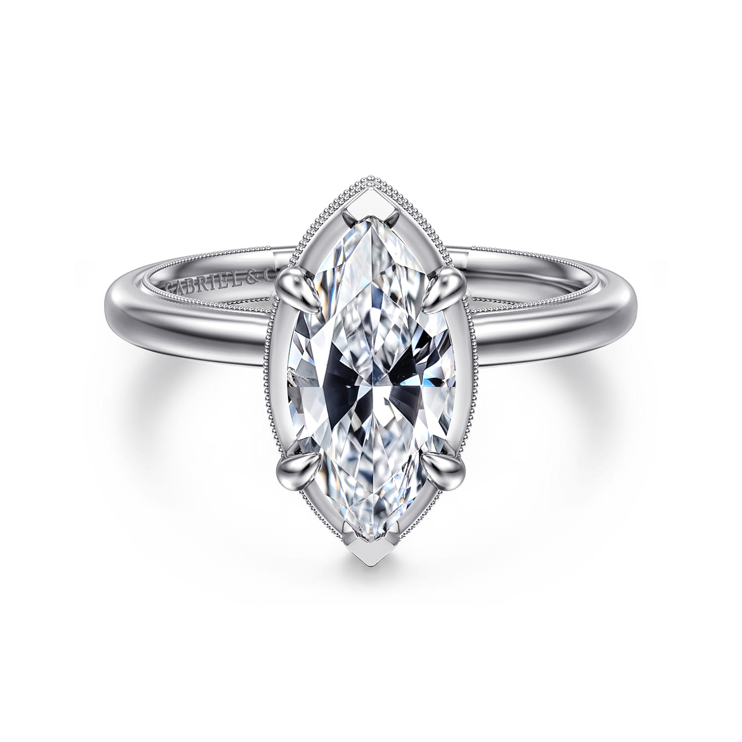 Catallina - 14K White Gold Marquise Shape Bezel Prong Diamond Engagement Ring