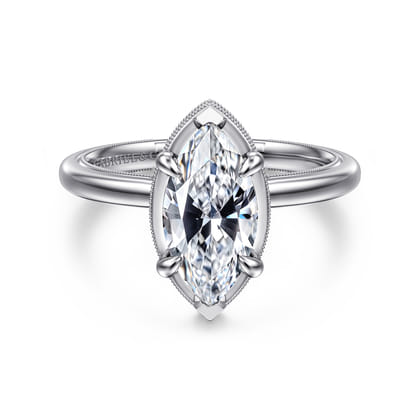 Catallina - 14K White Gold Marquise Shape Bezel Prong Diamond Engagement Ring