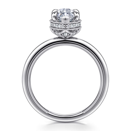 Catallina - 14K White Gold Marquise Shape Bezel Prong Diamond Engagement Ring