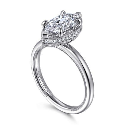 Catallina - 14K White Gold Marquise Shape Bezel Prong Diamond Engagement Ring