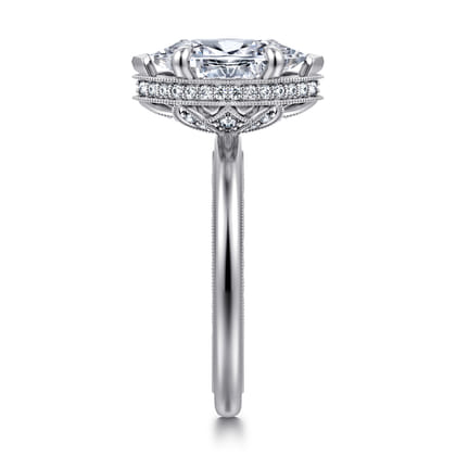 Catallina - 14K White Gold Marquise Shape Bezel Prong Diamond Engagement Ring
