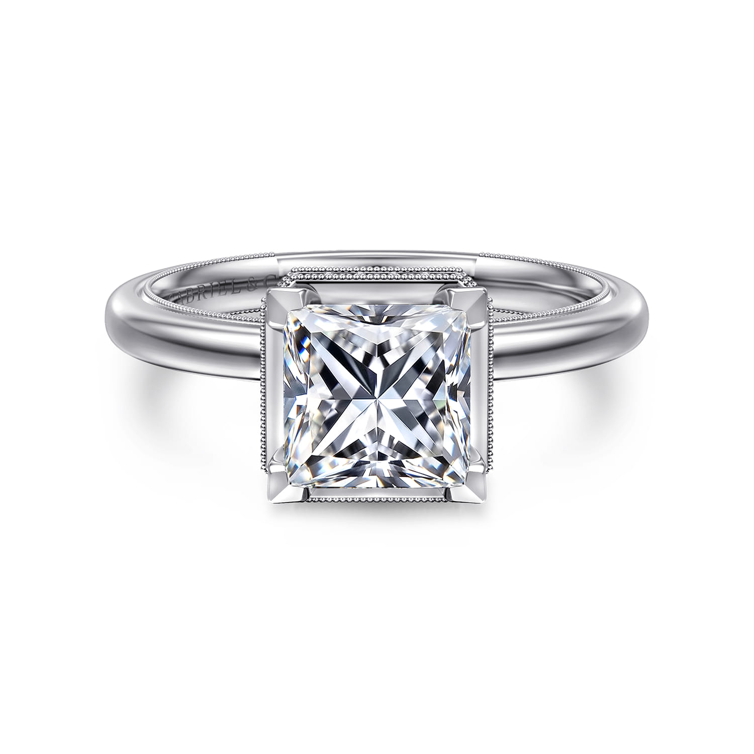 Catallina - 14K White Gold Princess Bezel Prong Diamond Engagement Ring