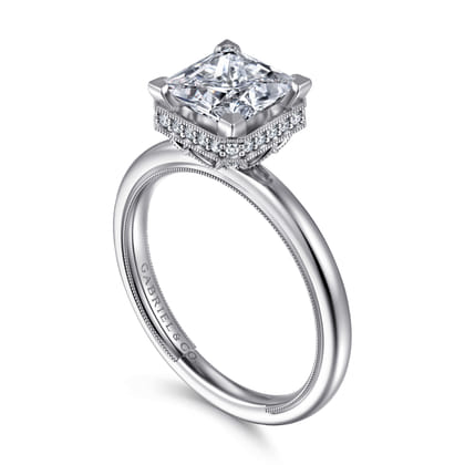Catallina - 14K White Gold Princess Halo Diamond Engagement Ring