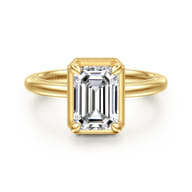 Catallina - 14K Yellow Gold Bezel Prong Emerald Cut Diamond Engagement Ring