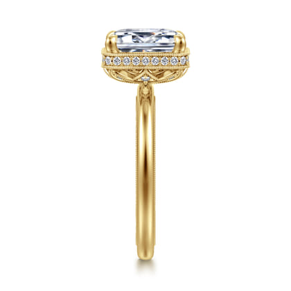 Catallina - 14K Yellow Gold Bezel Prong Emerald Cut Diamond Engagement Ring