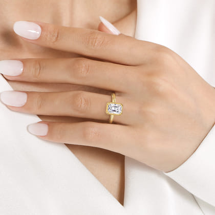 Catallina - 14K Yellow Gold Bezel Prong Emerald Cut Diamond Engagement Ring