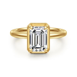 14K Yellow Gold Emerald Cut Halo Diamond Engagement Ring