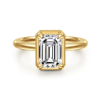 Catallina - 14K Yellow Gold Emerald Cut Halo Diamond Engagement Ring