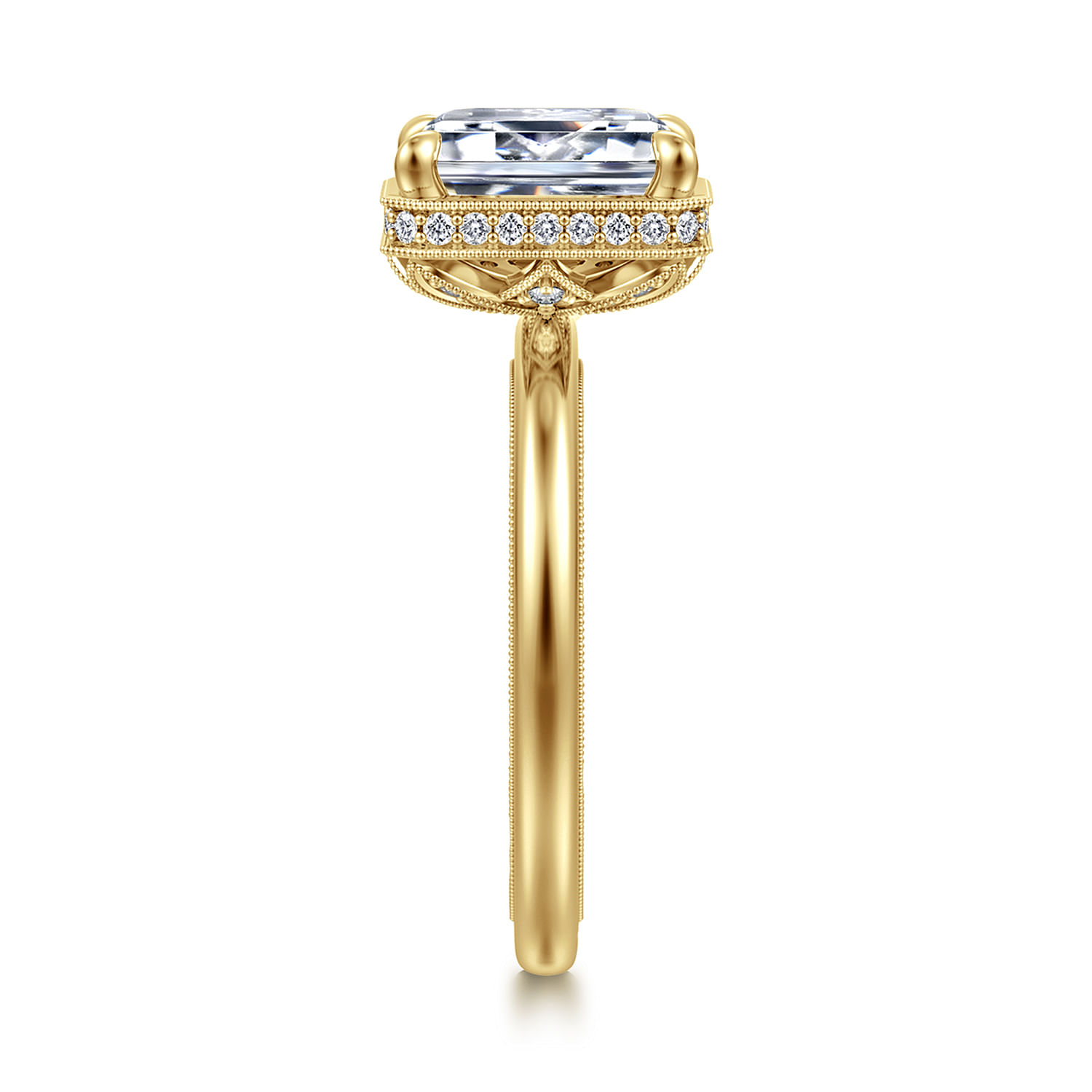 Catallina - 14K Yellow Gold Emerald Cut Halo Diamond Engagement Ring