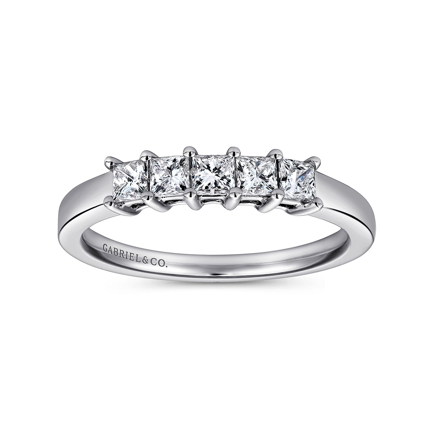 Catalonia - 14K White Gold Princess Cut 5 Stone Prong Set Diamond Wedding Band - 0.43 ct - Shot 4