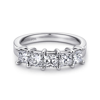Catalonia - 14K White Gold Princess Cut 5 Stone Prong Set Diamond Wedding Band