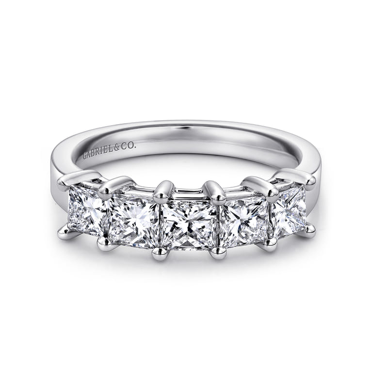 Fancy Wedding Ring in 14k White Gold with Princess Cut Natural Diamond at Gabriel & Co. - Shot 1