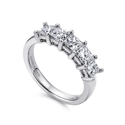 Catalonia - 14K White Gold Princess Cut 5 Stone Prong Set Diamond Wedding Band