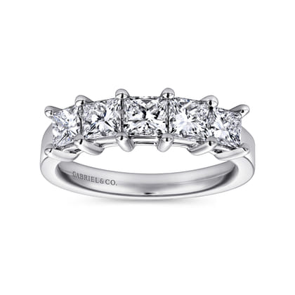 Catalonia - 14K White Gold Princess Cut 5 Stone Prong Set Diamond Wedding Band