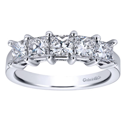 Catalonia - 14K White Gold Princess Cut 5 Stone Prong Set Diamond Wedding Band