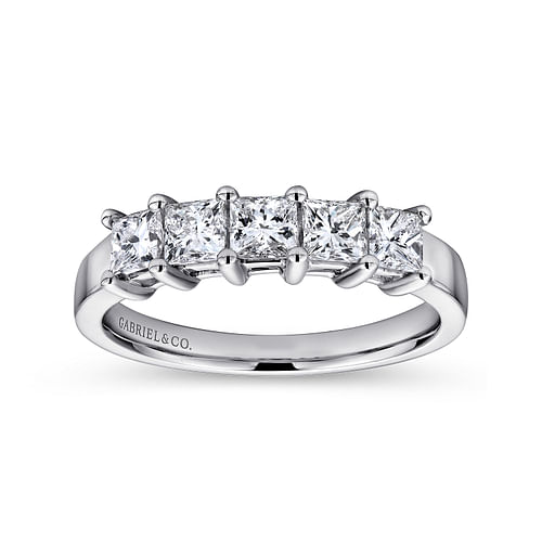Catalonia - 14K White Gold Princess Cut 5 Stone Prong Set Diamond Wedding Band - 1.4 ct - Shot 4