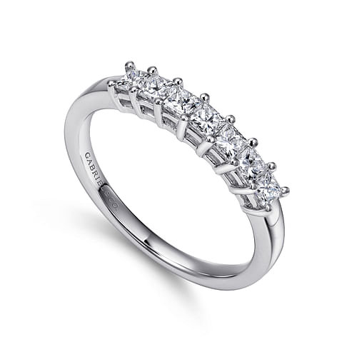 Catania - 14K White Gold Princess Cut 7 Stone Prong Set Diamond Wedding Band - 0.4 ct - Shot 3